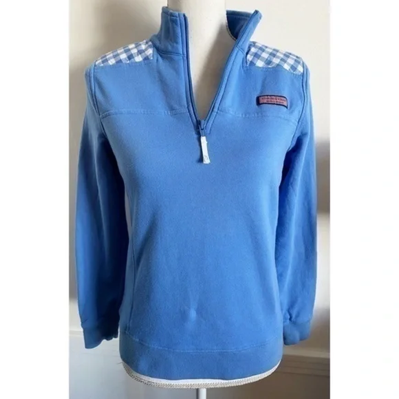 Vineyard Vines • Blue and White Plaid Shoulder Pullover - Picture 1 of 8